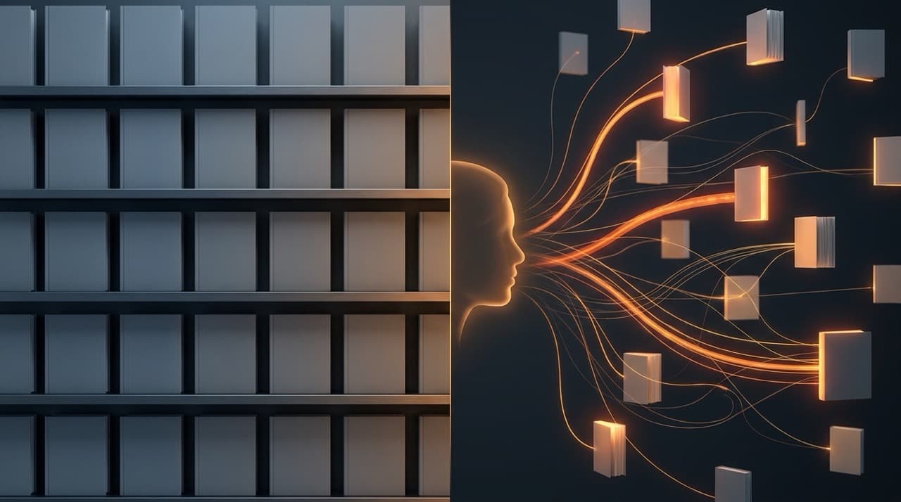 Generic identical bookshelf vs personalized book constellation connected to you